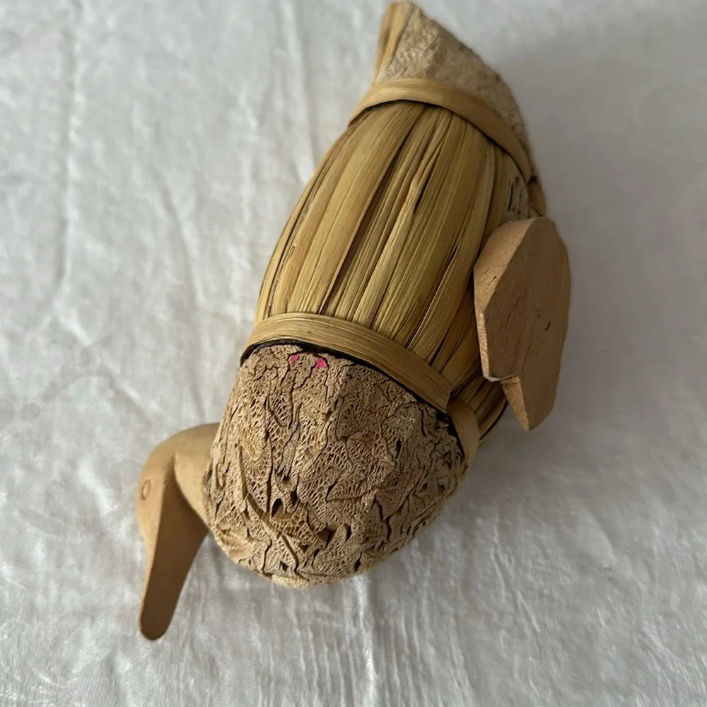 Handmade Wood Straw Duck Statue Art Deco